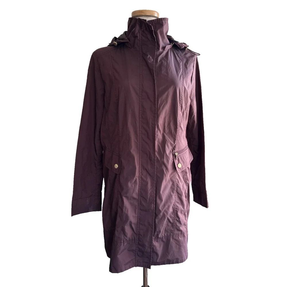 Cole Haan Signature Rain Jacket Womens Petite L Maroon Packable Lightweight EC - Picture 2 of 8